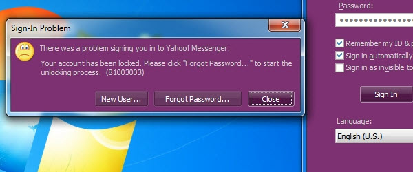 O que fazer quando não é possível fazer logon em conta Yahoo Messenger