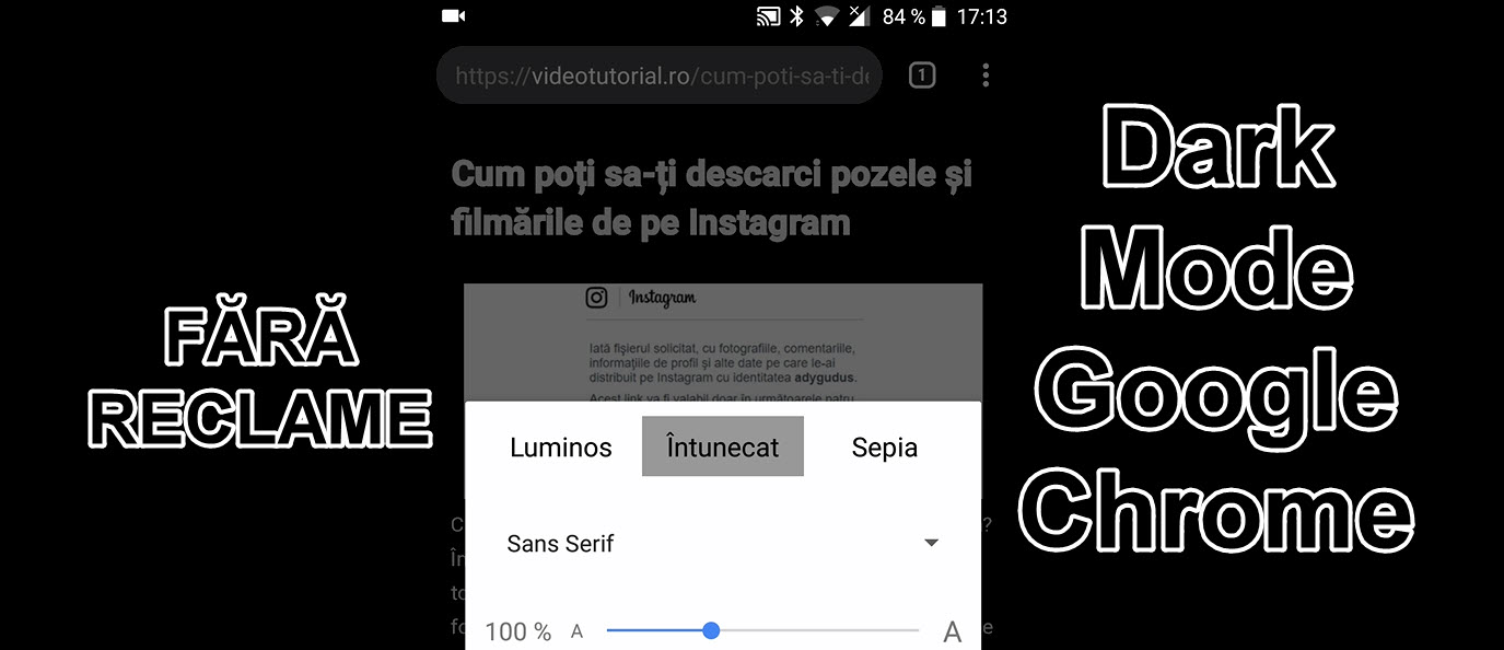 Exibição simplificada sem anúncios com o modo escuro no Chrome Android