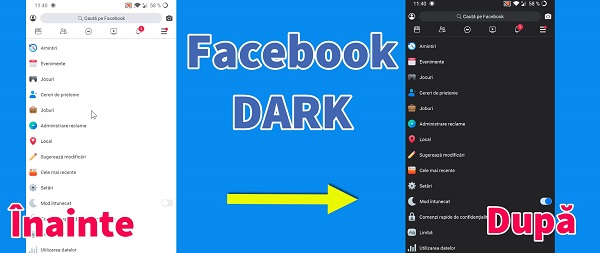פייסבוק עם נושא שחור לאנדרואיד