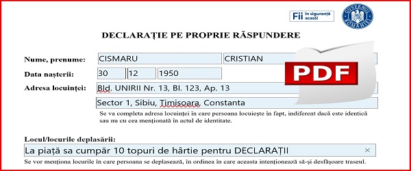 Completare declaratie pe proprie raspundere PDF